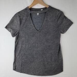 We The Free Womens Charcoal Gray  V-Neck Basic Tee Size XS